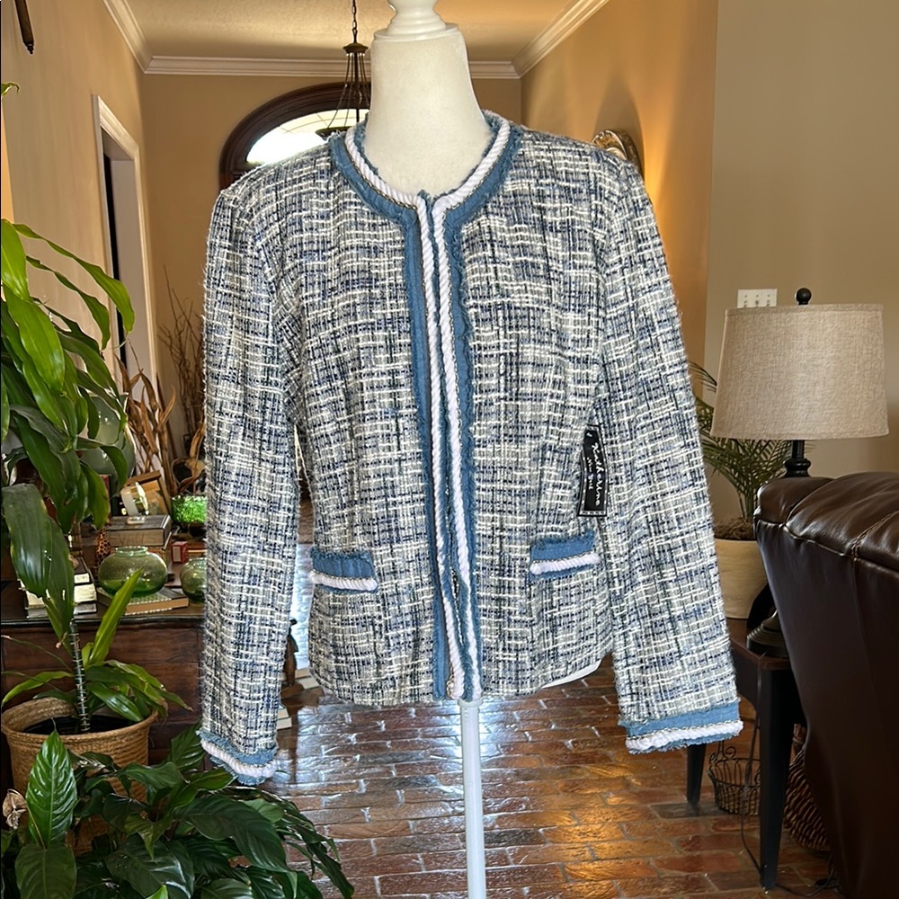 Katherine NY NWT Blue and White Tweed & Denim Jacket szXL